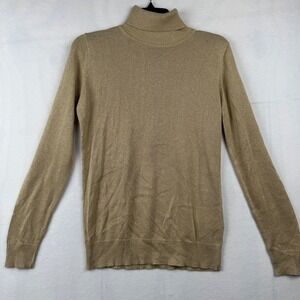 Joseph A Metallic Turtleneck Sweater Khaki Light Gold‎ J2F1000692S Womens M